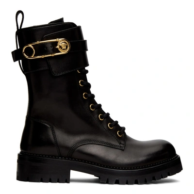 Versace Embellished Leather Ankle Boots In Black