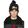 PALM ANGELS BLACK WOOL BEAR BEANIE