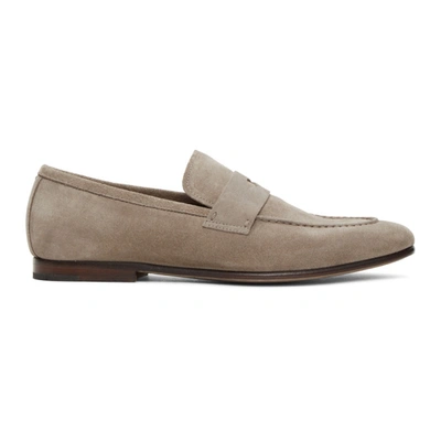 Dunhill Chiltern Suede Penny Loafers In Gray