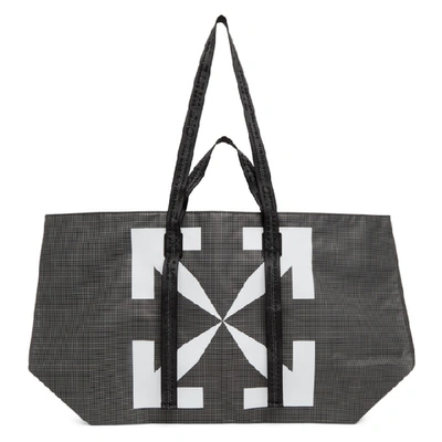 Off-white Arrows Checked Pvc Tote In Black