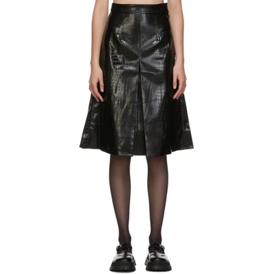Shushu-tong Black Faux-leather Croc Single Pleat Skirt In Ba100 Black