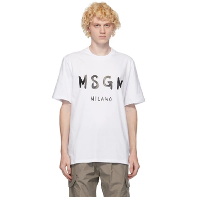 Msgm Paint Brushed Logo T-shirt In White