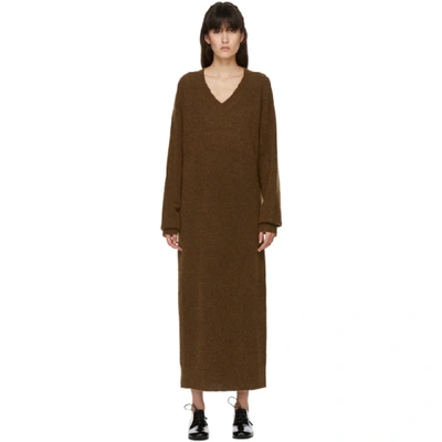 Arch The Ssense Exclusive Brown Mohair V-neck Dress In Chocolate B