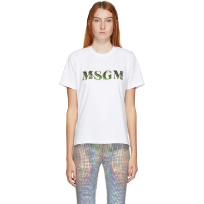 Msgm Floral Logo T-shirt In White
