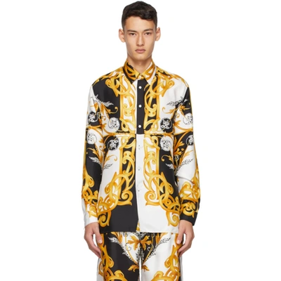 Versace Barocco Acanthus Print Silk Shirt In White