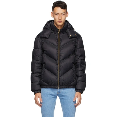 Versace Hooded Feather Down Padded Jacket In Black