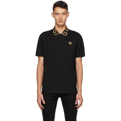 Versace Cotton Polo Shirt With Medusa Patch In Black