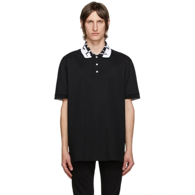 Versace Jacquard Logo Collar Polo Shirt In Black,white