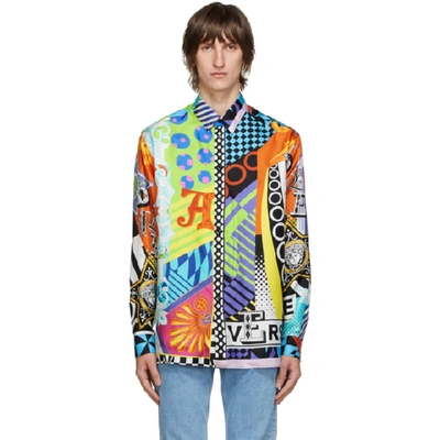 Versace Abstract-print Long-sleeve Shirt In Multicolor