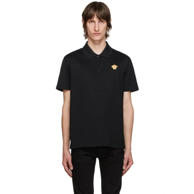 Versace Medusa Embroidered Cotton Polo Shirt In Nerooro