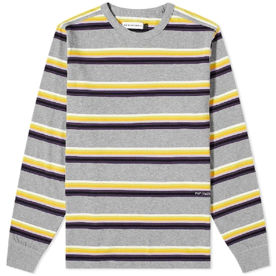 Pop Trading Company Logo-embroidered Striped Mélange Cotton-jersey T-shirt In Gray