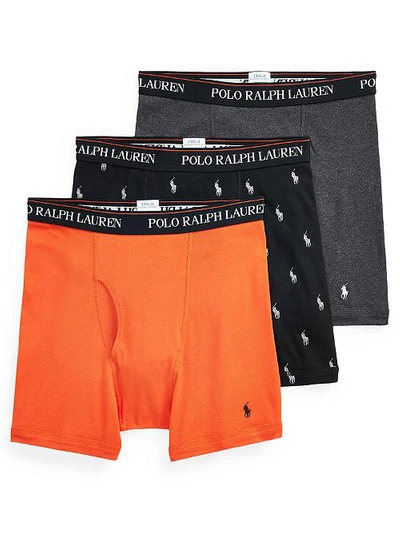 Polo Ralph Lauren Classic Fit Cotton Boxer Brief 3-pack In Black,orange