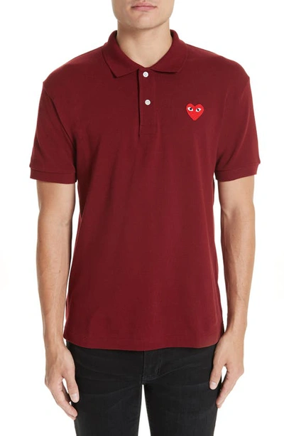 Comme Des Garçons Heart Logo Slim Fit Polo In Burgundy