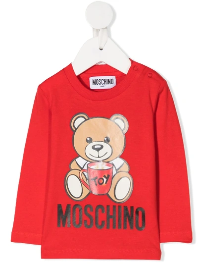 Moschino Babies' Teddy Bear Print Crew Neck Sweatshirt In Red