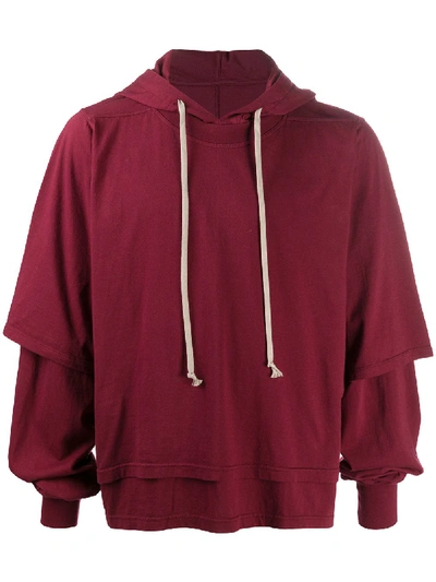 Rick Owens Drkshdw Layered Hoodie In Red