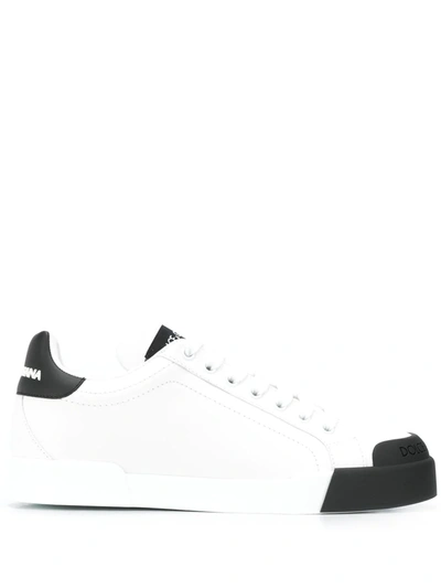 Dolce & Gabbana 20mm Portofino Leather Sneakers In White,black