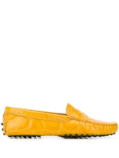 Tod's Textured Leather Penny Loafers In Yellow