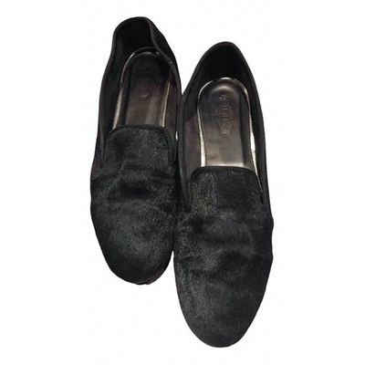 Pre-owned Tod's Faux Fur Flats In Black