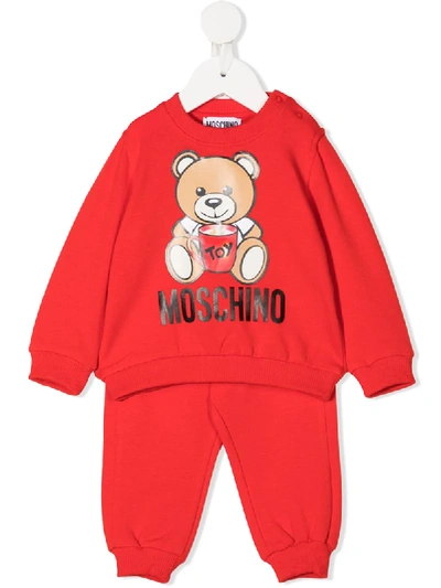Moschino Babies' Teddy Bear Print Two-piece Tracksuit In Red
