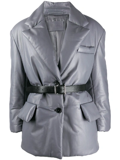 Prada Single-breasted Padded Blazer In Grey