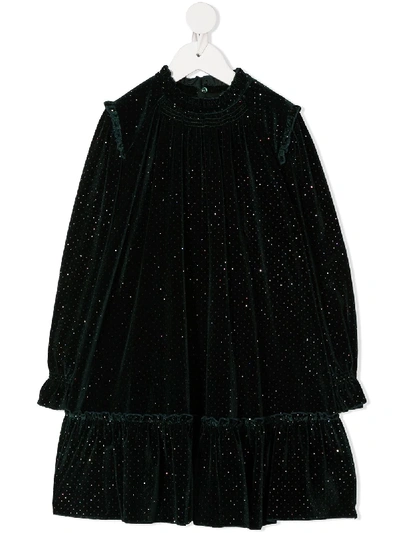 Abel & Lula Kids' Velvet Party Dress With Metallic Sparkle In Green