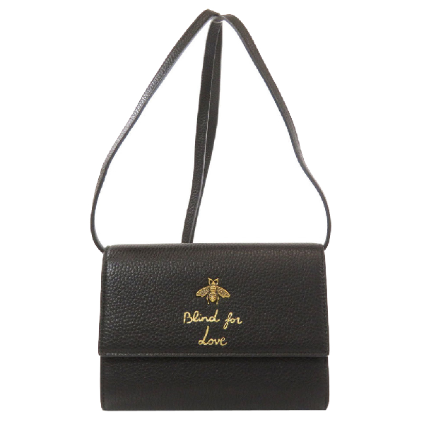 Pre-Owned Gucci Black Leather Bee Blind For Love Shoulder Bag | ModeSens