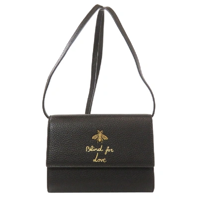Pre-owned Gucci Black Leather Bee Blind For Love Shoulder Bag