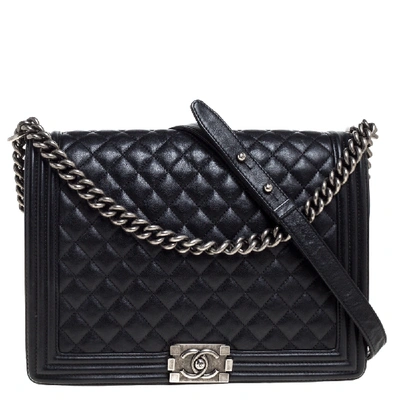Pre-owned Chanel Black Quilted Leather Large Boy Flap Bag