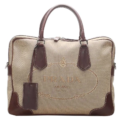 Pre-owned Prada Beige Canvas, Fabric Canapa Shoulder Bags
