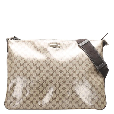 Pre-owned Gucci Beige/brown Gg Crystal Canvas Shoulder Bag
