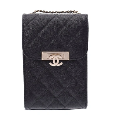 Pre-owned Chanel Black Caviar Leather Clutch On Chain