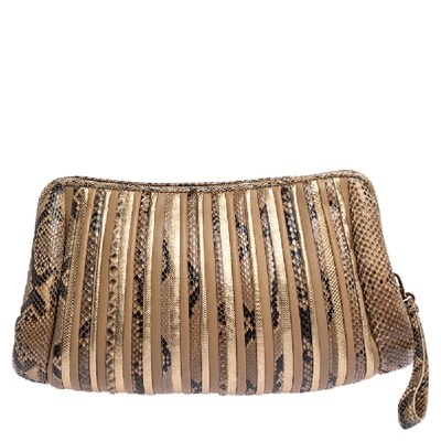 Pre-owned Ferragamo Multicolor Python And Leather Clutch