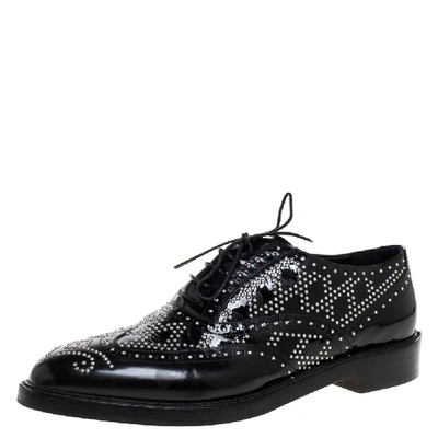 Pre-owned Burberry Black Patent Brogue Studded Lace Up Oxfords Size 40
