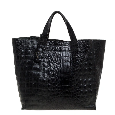 Pre-owned Furla Black Croc Embossed Leather Tote