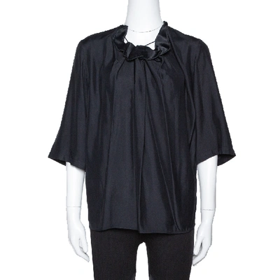 Pre-owned Stella Mccartney Black Sateen Gathered Neck Faye Top Xs