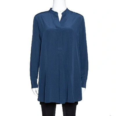 Pre-owned Joseph Midnight Blue Silk Dara Long Sleeve Blouse S In Navy Blue