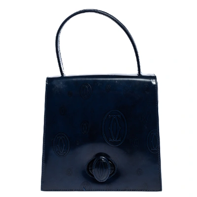 Pre-owned Cartier Navy Blue Patent Leather Happy Birthday Bag