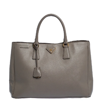 Pre-owned Prada Grey Saffiano Lux Leather Large Gardener's Tote