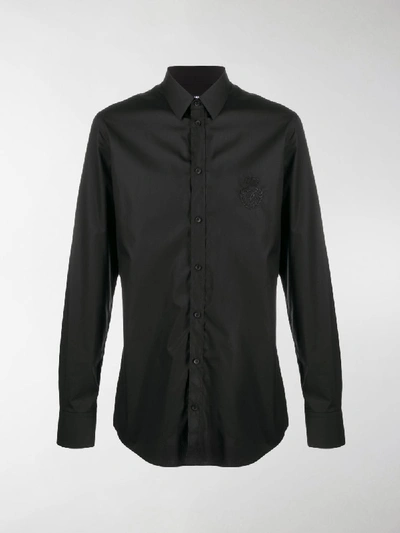 Dolce & Gabbana Embroidered Logo Cotton Shirt In Black