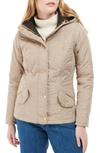 Barbour Women's Millfire Quilted Hooded Jacket In Light Trench/ Oatmeal Tartan