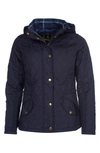 Barbour 'millfire' Hooded Quilted Jacket In Dark Navy/ Oatmeal Tartan