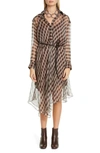 BRUNELLO CUCINELLI BIAS CHECK LONG SLEEVE SILK CHIFFON SHIRTDRESS,MP997A4647-202