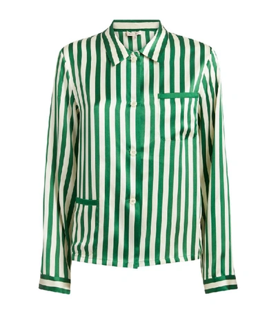 Morgan Lane Ruthie Striped Silk-charmeuse Pajama Shirt In Emerald