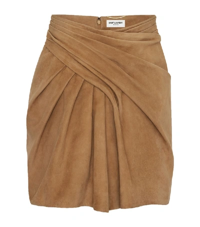 Saint Laurent Gathered Leather Mini Skirt