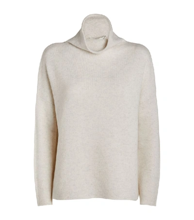 Vince Textured Wool Blend Funnel Neck Sweater In H Platinum