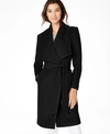 Cole Haan Wool Blend Tie Waist Coat In Black