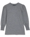 Lucky Brand Smock Cuff Cotton Blend Knit Top In Medium Gray
