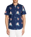 TALLIA MEN'S SLIM-FIT STRETCH FLORAL PRINT SHORT SLEEVE SHIRT AND A FREE FACE MASK WITH PURCHASE