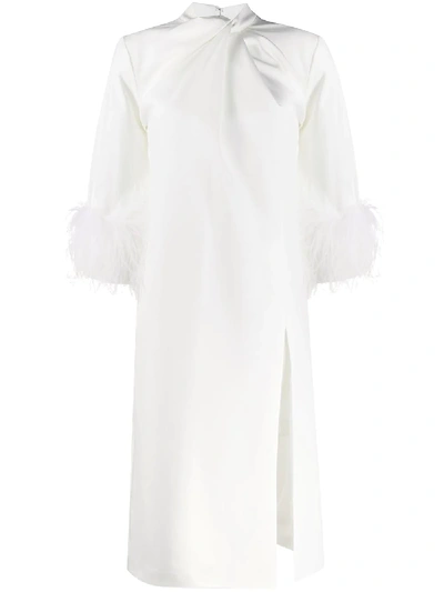 16arlington Fujiko Feather-trimmed Knotted Crepe Midi Dress In White