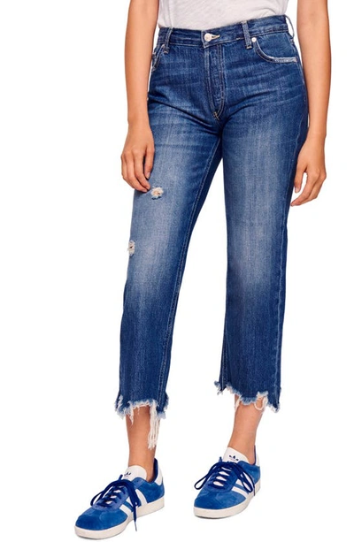 Free People Maggie Ripped Crop Straight Leg Jeans In Bondi Blue